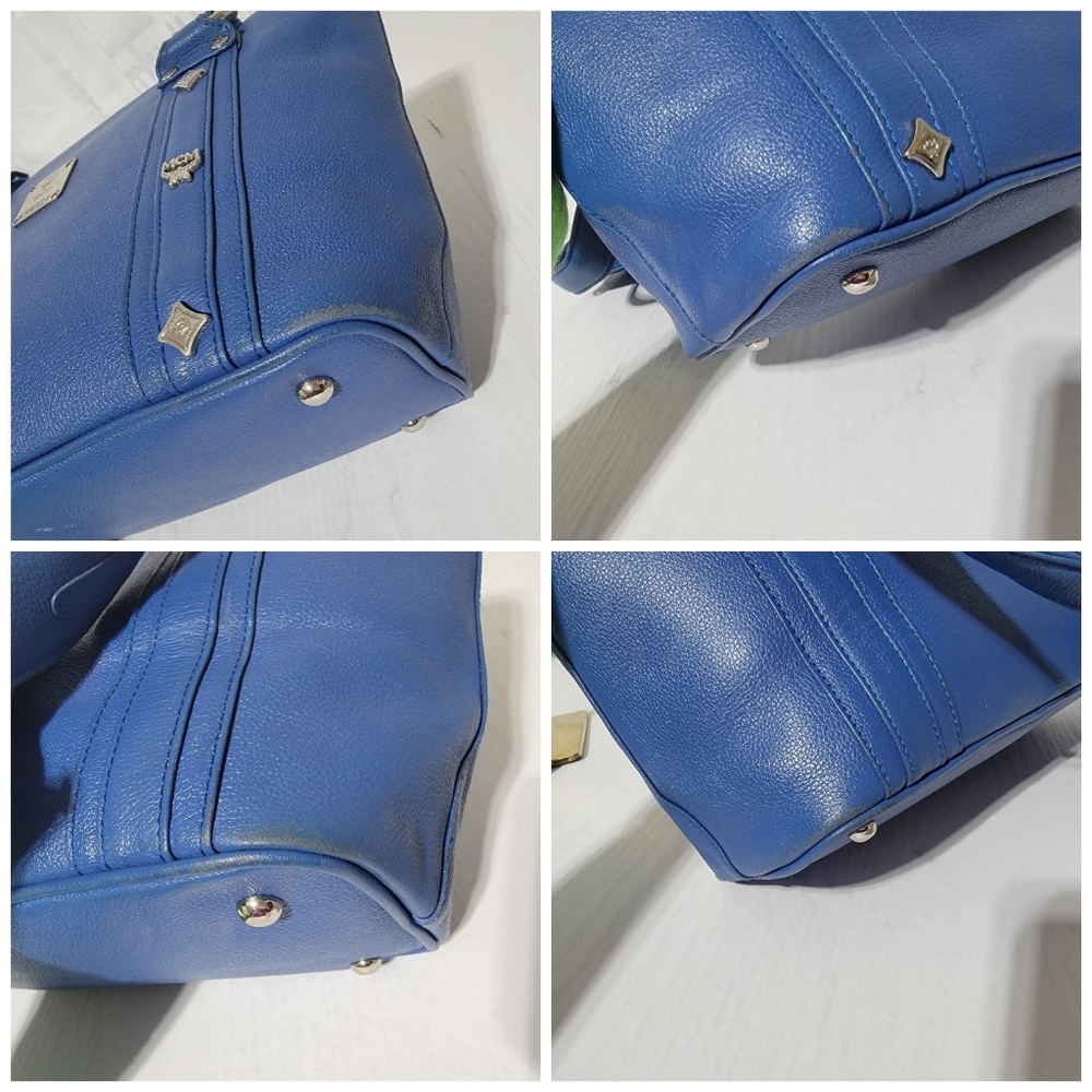 MCM Vintage Mini Studded Tote Bag Royal Blue With Coin Pouch - Picture 14 of 15